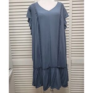 Frye Dusty Blue Women's Crystal Springs Dress SZ XL Ruffles Lined V Neck Pockets